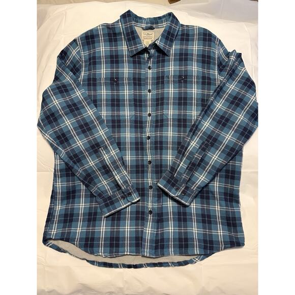 LL Bean Plaid Flannel Shacket Men's Sz XL-Tall Fleece Lined Button Shirt Jacket - Picture 5 of 11